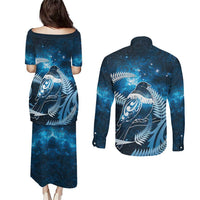 New Zealand Matariki Couples Matching Puletasi and Long Sleeve Button Shirt Pigeon Kereru Maori Fern Art LT05 - Polynesian Pride