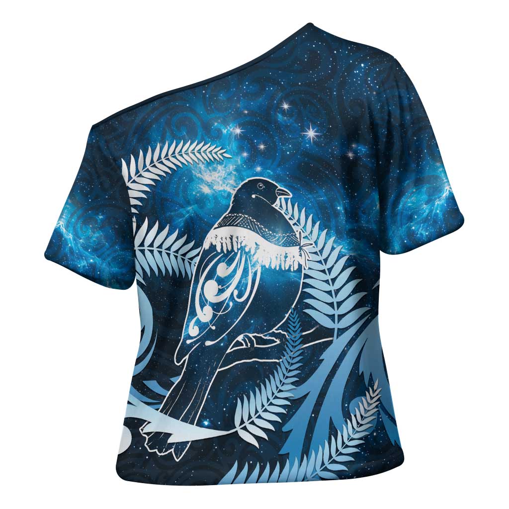 New Zealand Matariki Cross Shoulder Shirt Pigeon Kereru Maori Fern Art LT05 - Polynesian Pride
