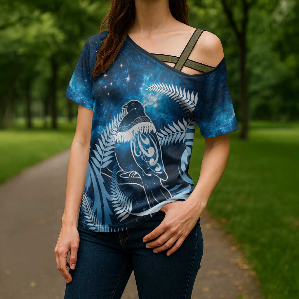 New Zealand Matariki Cross Shoulder Shirt Pigeon Kereru Maori Fern Art LT05 - Polynesian Pride