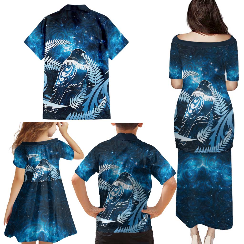New Zealand Matariki Family Matching Puletasi and Hawaiian Shirt Pigeon Kereru Maori Fern Art LT05 - Polynesian Pride
