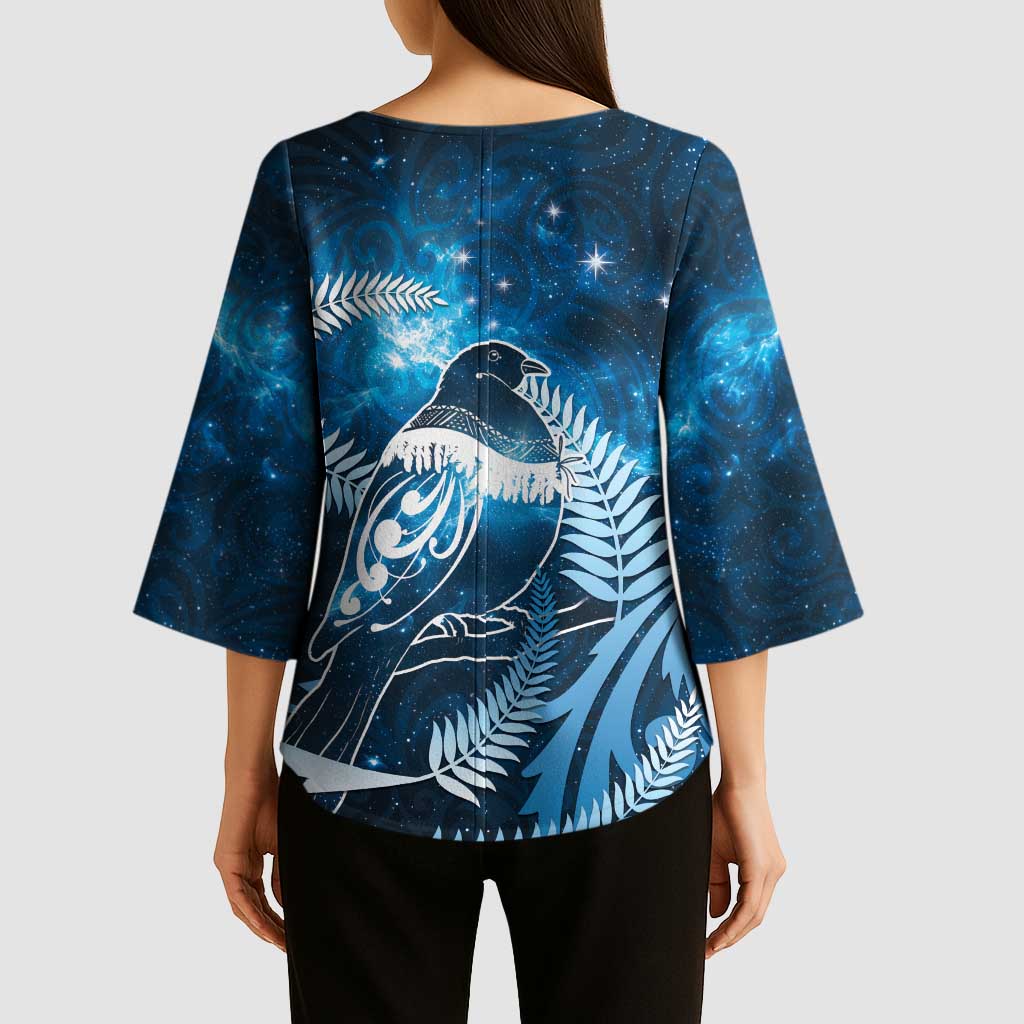 New Zealand Matariki Kimono Sleeve Blouse Pigeon Kereru Maori Fern Art LT05 - Polynesian Pride