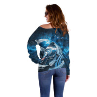 New Zealand Matariki Off Shoulder Sweater Pigeon Kereru Maori Fern Art LT05 - Polynesian Pride