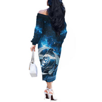 New Zealand Matariki Off The Shoulder Long Sleeve Dress Pigeon Kereru Maori Fern Art LT05 - Polynesian Pride