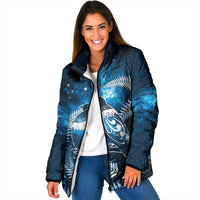 New Zealand Matariki Padded Jacket Pigeon Kereru Maori Fern Art LT05 Women Blue - Polynesian Pride