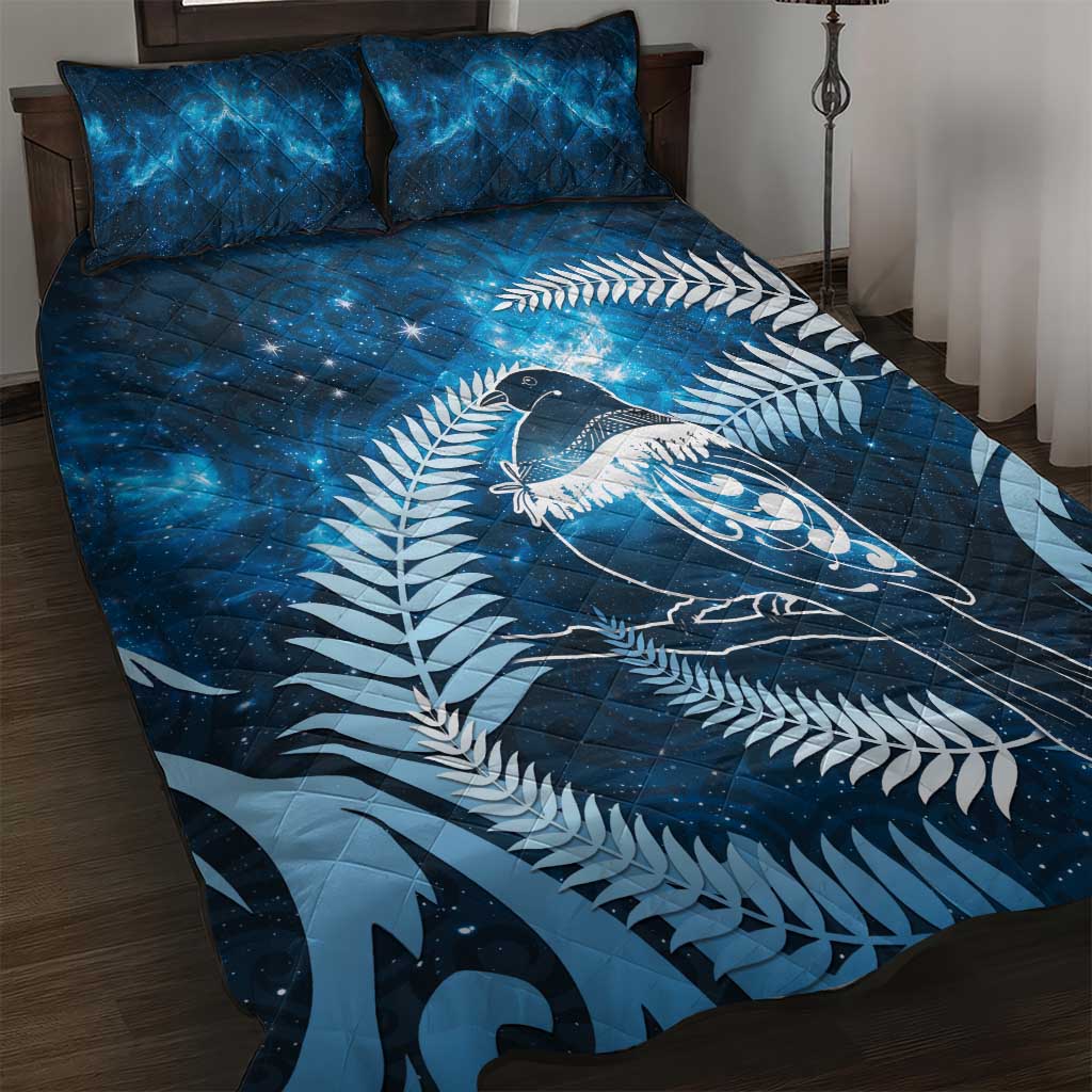 New Zealand Matariki Quilt Bed Set Pigeon Kereru Maori Fern Art LT05 Blue - Polynesian Pride