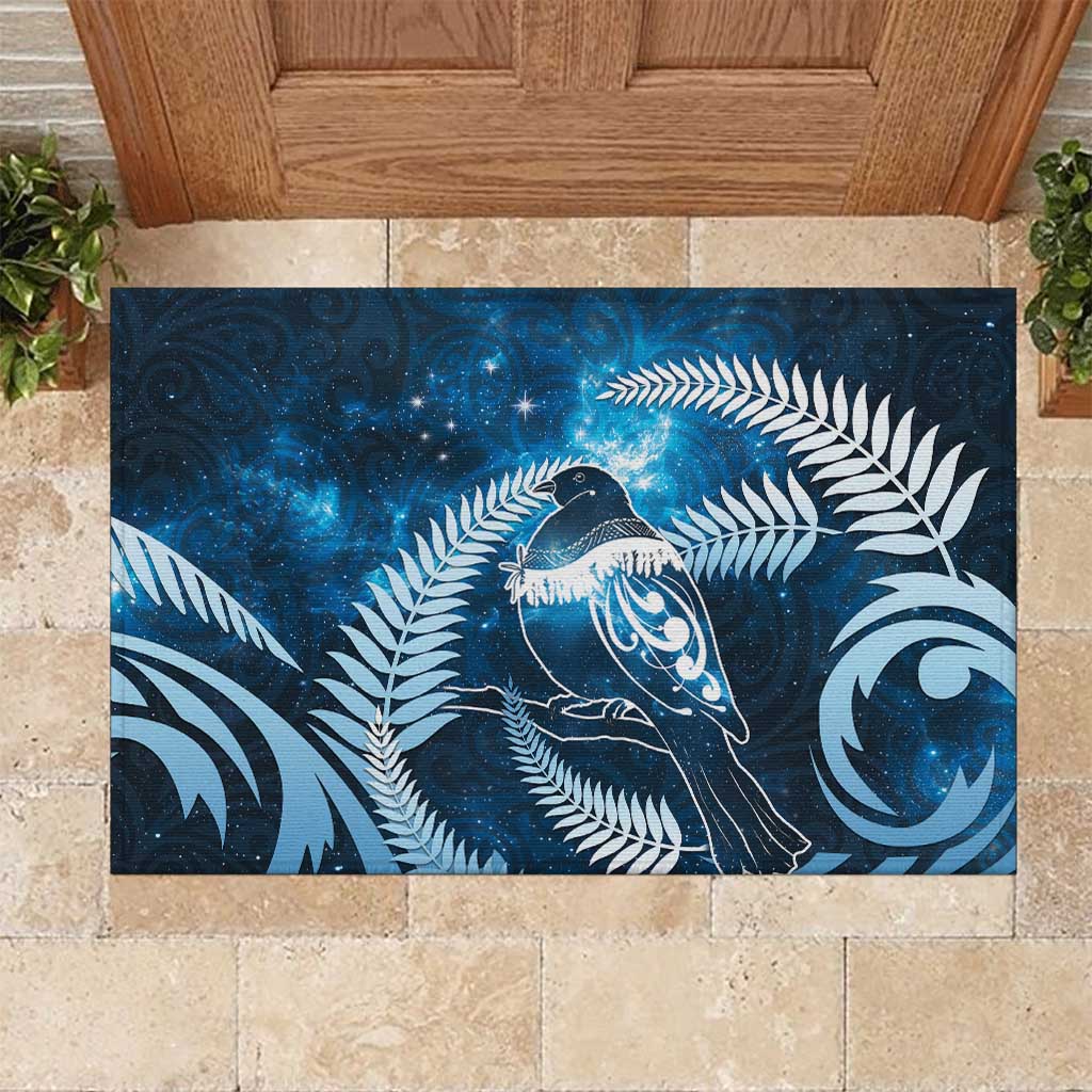 New Zealand Matariki Rubber Doormat Pigeon Kereru Maori Fern Art LT05 Blue - Polynesian Pride