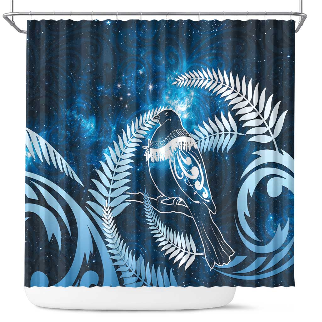New Zealand Matariki Shower Curtain Pigeon Kereru Maori Fern Art LT05 Blue - Polynesian Pride