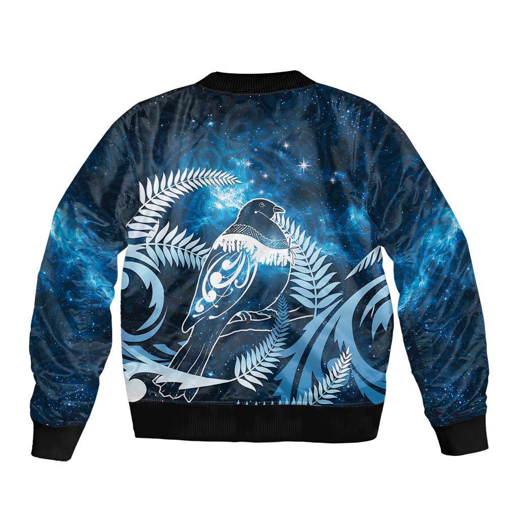 New Zealand Matariki Sleeve Zip Bomber Jacket Pigeon Kereru Maori Fern Art LT05 - Polynesian Pride