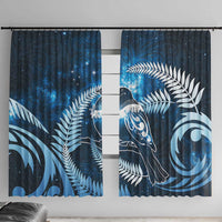 New Zealand Matariki Window Curtain Pigeon Kereru Maori Fern Art LT05 With Hooks Blue - Polynesian Pride