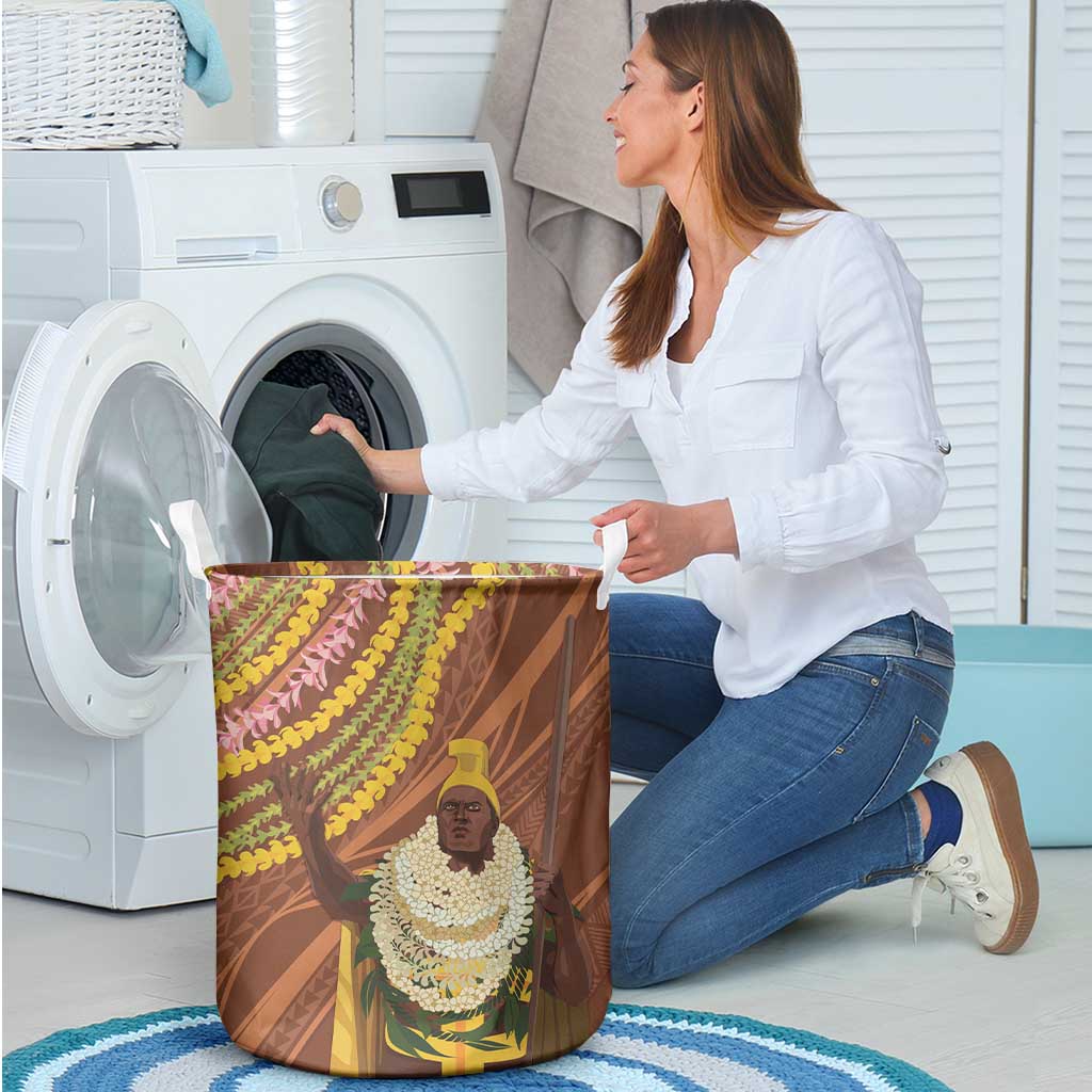 Hawaii King Kamehameha Laundry Basket Hawaiian Kakau Pattern With Leis