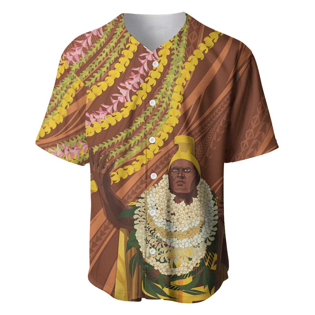 Hawaii King Kamehameha Baseball Jersey Hawaiian Kakau Pattern With Leis
