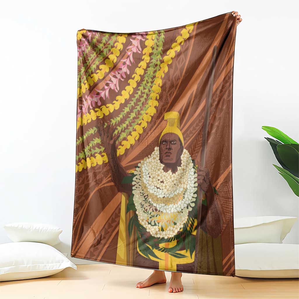 Hawaii King Kamehameha Blanket Hawaiian Kakau Pattern With Leis