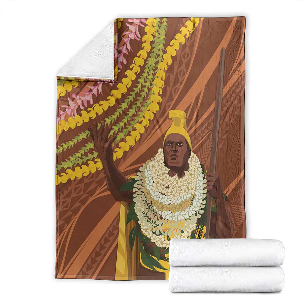 Hawaii King Kamehameha Blanket Hawaiian Kakau Pattern With Leis