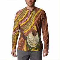 Hawaii King Kamehameha Button Sweatshirt Hawaiian Kakau Pattern With Leis