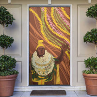 Hawaii King Kamehameha Door Cover Hawaiian Kakau Pattern With Leis