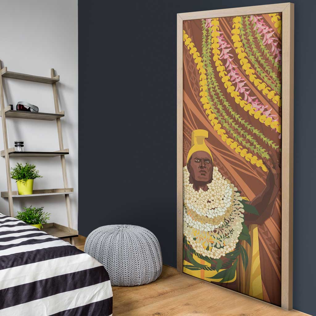 Hawaii King Kamehameha Door Cover Hawaiian Kakau Pattern With Leis