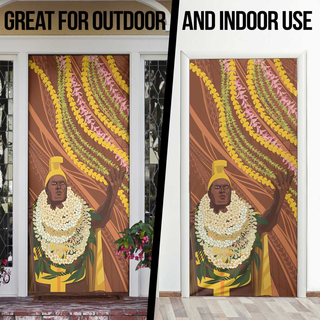 Hawaii King Kamehameha Door Cover Hawaiian Kakau Pattern With Leis