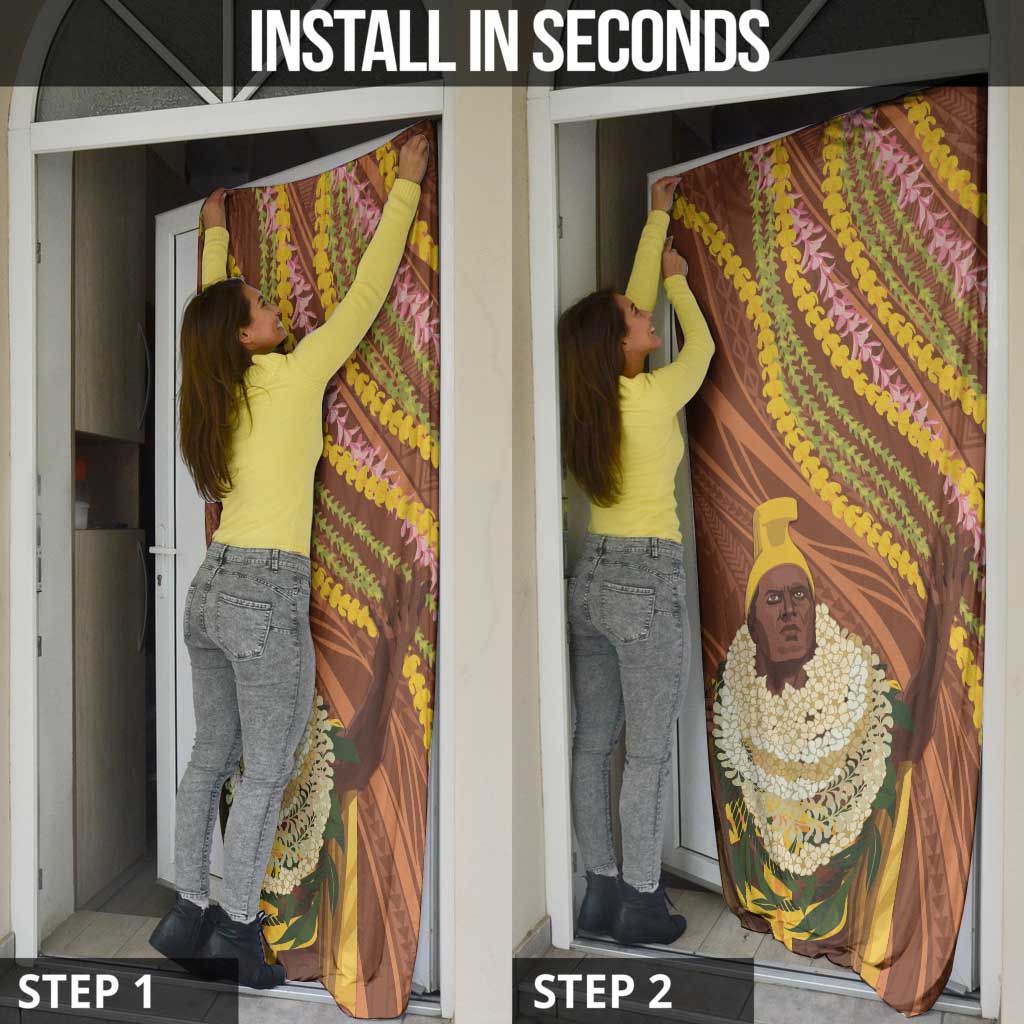 Hawaii King Kamehameha Door Cover Hawaiian Kakau Pattern With Leis