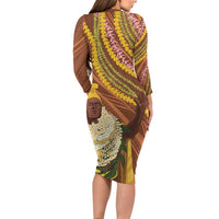Hawaii King Kamehameha Family Matching Long Sleeve Bodycon Dress and Hawaiian Shirt Hawaiian Kakau Pattern With Leis LT05 - Polynesian Pride