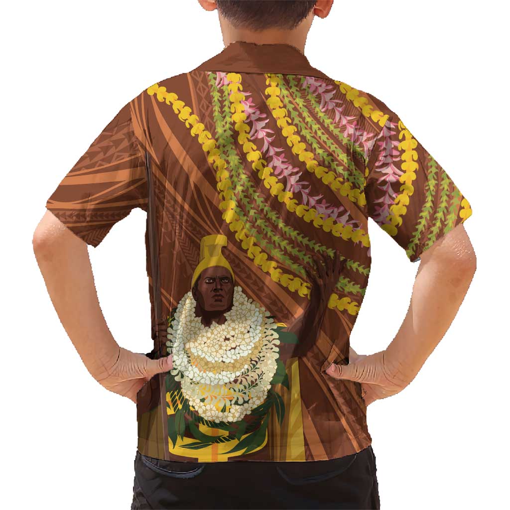 Hawaii King Kamehameha Family Matching Off Shoulder Maxi Dress and Hawaiian Shirt Hawaiian Kakau Pattern With Leis LT05 - Polynesian Pride