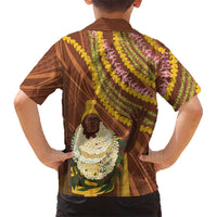Hawaii King Kamehameha Family Matching Off Shoulder Short Dress and Hawaiian Shirt Hawaiian Kakau Pattern With Leis LT05 - Polynesian Pride