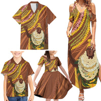 Hawaii King Kamehameha Family Matching Summer Maxi Dress and Hawaiian Shirt Hawaiian Kakau Pattern With Leis LT05 - Polynesian Pride