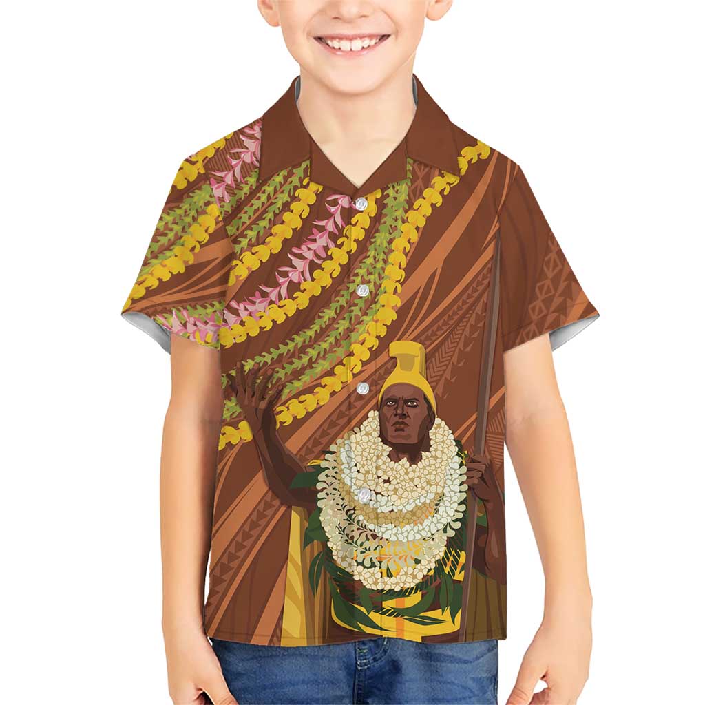 Hawaii King Kamehameha Hawaiian Shirt Hawaiian Kakau Pattern With Leis