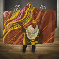 Hawaii King Kamehameha Hooded Blanket Hawaiian Kakau Pattern With Leis