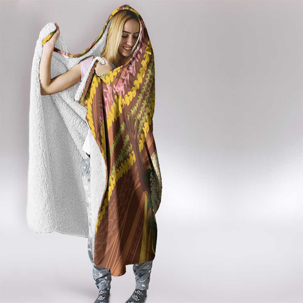 Hawaii King Kamehameha Hooded Blanket Hawaiian Kakau Pattern With Leis