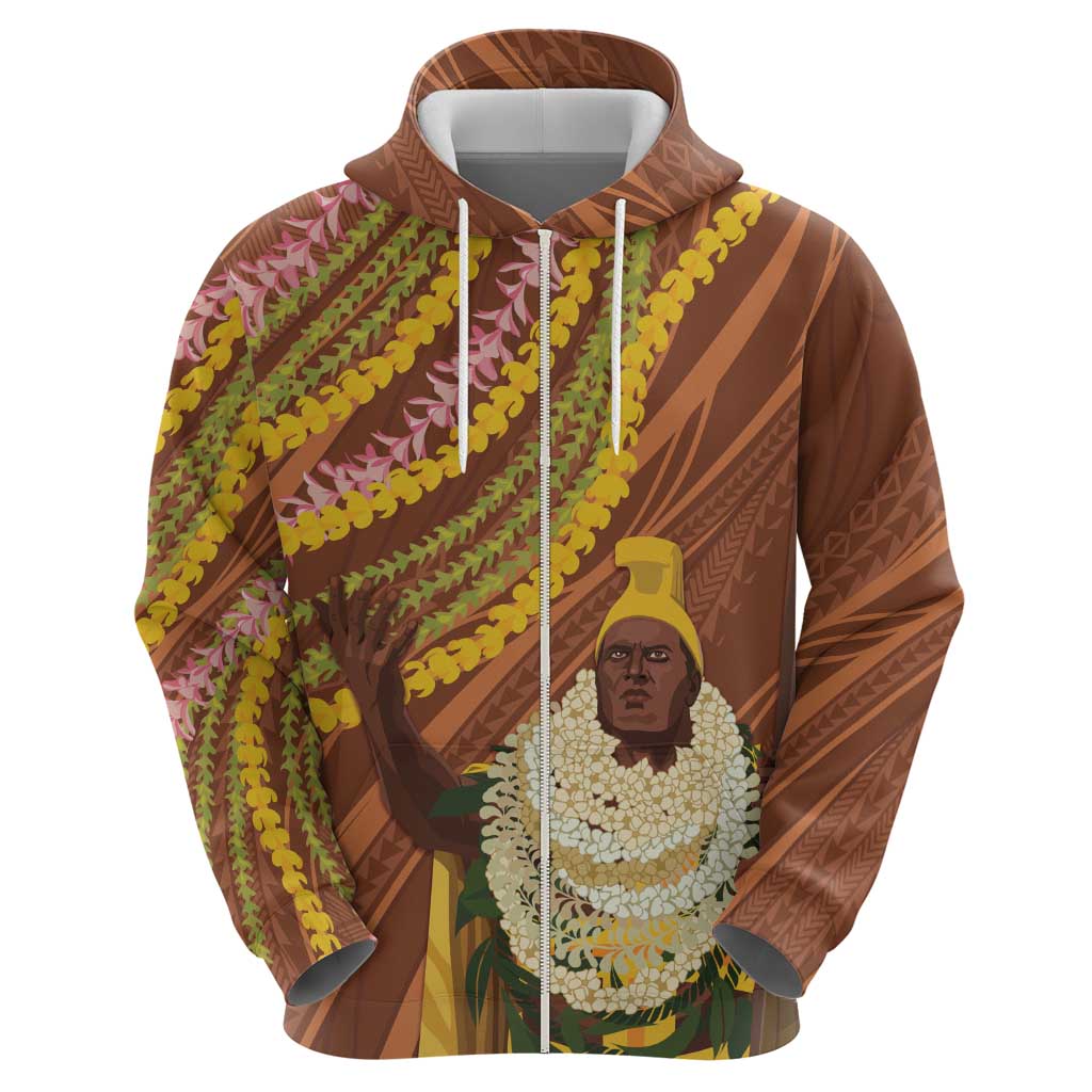 Hawaii King Kamehameha Hoodie Hawaiian Kakau Pattern With Leis