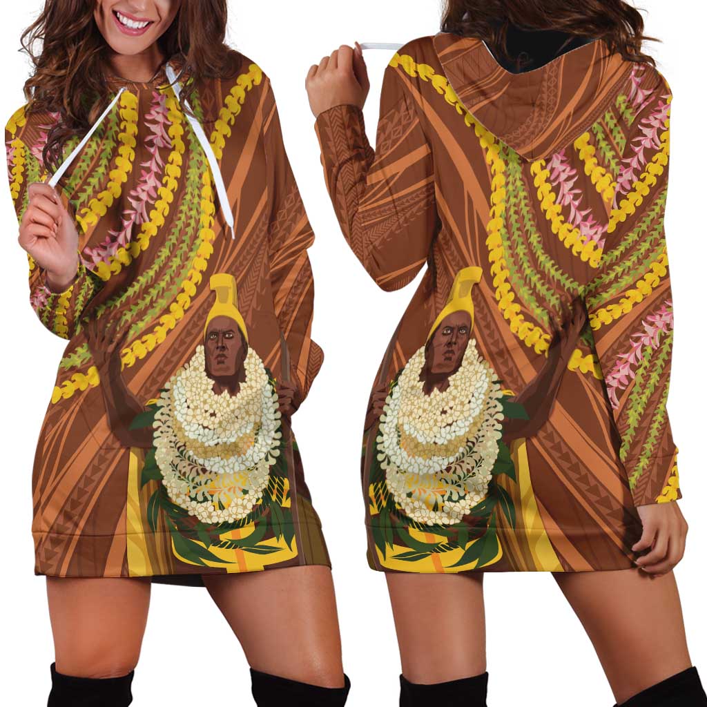 Hawaii King Kamehameha Hoodie Dress Hawaiian Kakau Pattern With Leis