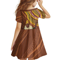 Hawaii King Kamehameha Kid Short Sleeve Dress Hawaiian Kakau Pattern With Leis