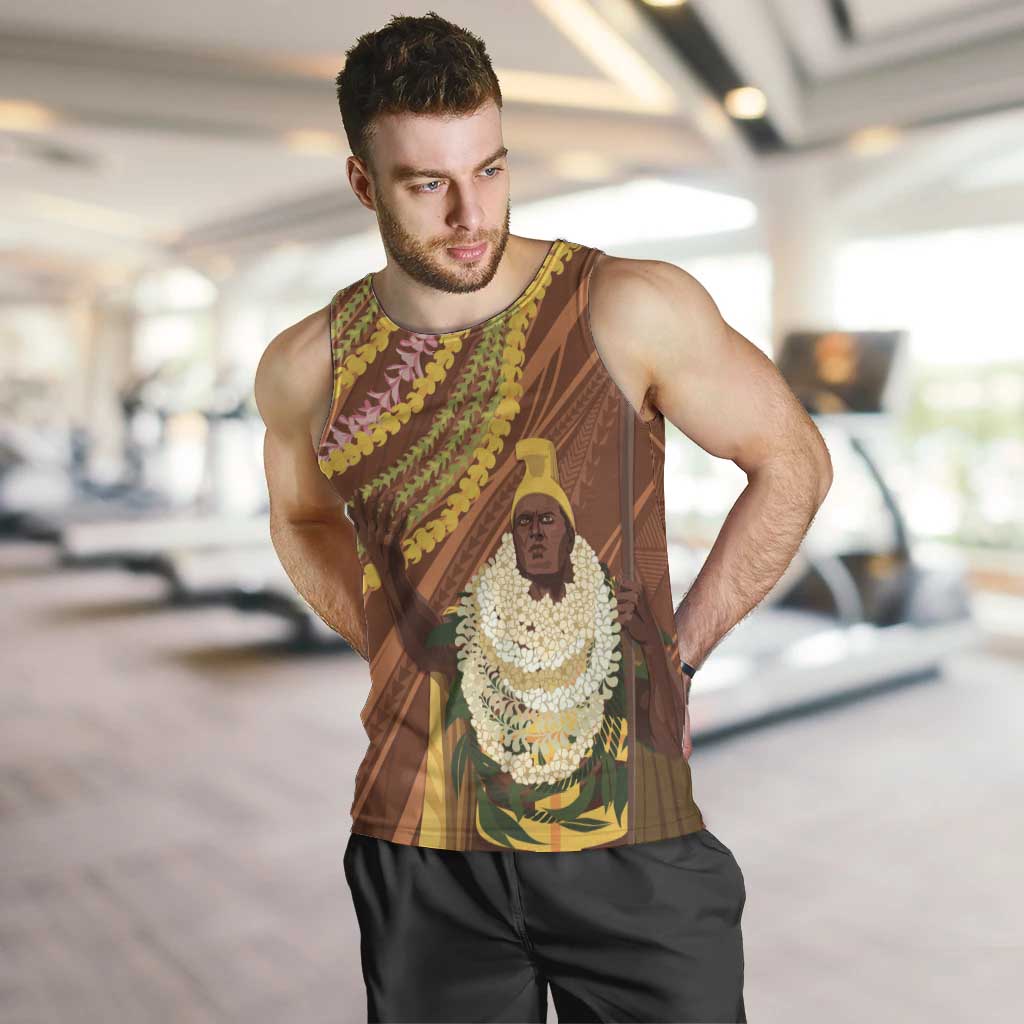 Hawaii King Kamehameha Men Tank Top Hawaiian Kakau Pattern With Leis