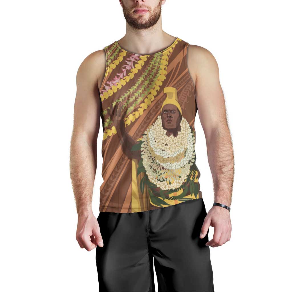 Hawaii King Kamehameha Men Tank Top Hawaiian Kakau Pattern With Leis