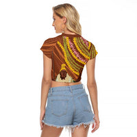Hawaii King Kamehameha Raglan Cropped T Shirt Hawaiian Kakau Pattern With Leis
