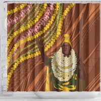 Hawaii King Kamehameha Shower Curtain Hawaiian Kakau Pattern With Leis