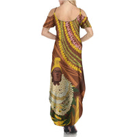 Hawaii King Kamehameha Summer Maxi Dress Hawaiian Kakau Pattern With Leis