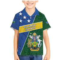 Personalised Solomon Islands Independence Day Family Matching Mermaid Dress and Hawaiian Shirt With Coat Of Arms LT05 Son's Shirt Green - Polynesian Pride