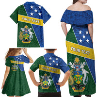 Personalised Solomon Islands Independence Day Family Matching Off Shoulder Maxi Dress and Hawaiian Shirt With Coat Of Arms LT05 - Polynesian Pride