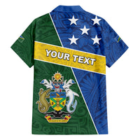 Personalised Solomon Islands Independence Day Family Matching Off Shoulder Maxi Dress and Hawaiian Shirt With Coat Of Arms LT05 - Polynesian Pride