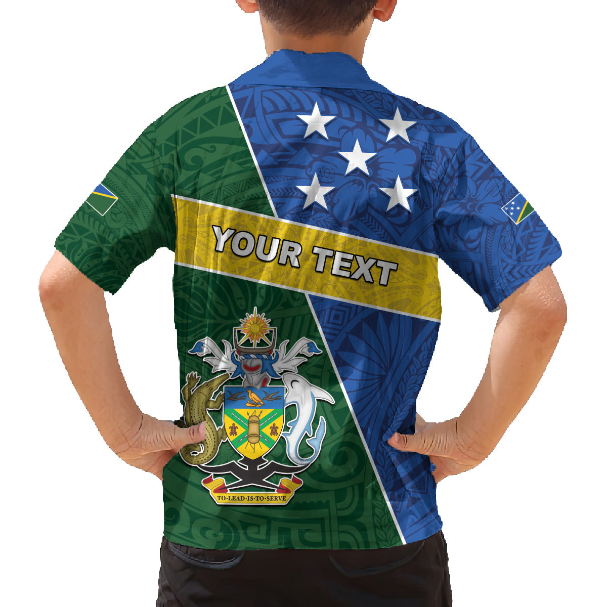 Personalised Solomon Islands Independence Day Family Matching Off Shoulder Short Dress and Hawaiian Shirt With Coat Of Arms LT05 - Polynesian Pride