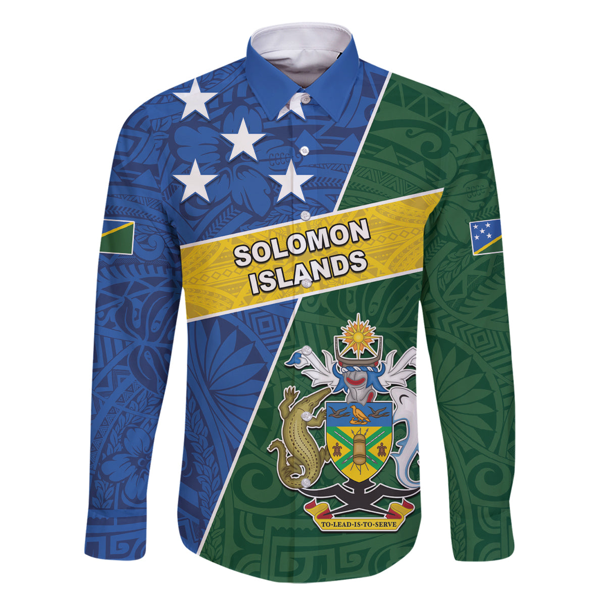 Personalised Solomon Islands Independence Day Family Matching Puletasi and Hawaiian Shirt With Coat Of Arms LT05 Dad's Shirt - Long Sleeve Green - Polynesian Pride