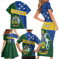Personalised Solomon Islands Independence Day Family Matching Short Sleeve Bodycon Dress and Hawaiian Shirt With Coat Of Arms LT05 - Polynesian Pride