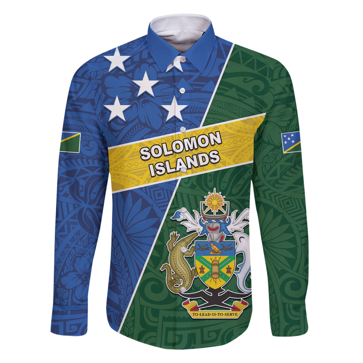 Personalised Solomon Islands Independence Day Family Matching Summer Maxi Dress and Hawaiian Shirt With Coat Of Arms LT05 Dad's Shirt - Long Sleeve Green - Polynesian Pride