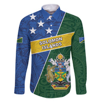 Personalised Solomon Islands Independence Day Family Matching Summer Maxi Dress and Hawaiian Shirt With Coat Of Arms LT05 Dad's Shirt - Long Sleeve Green - Polynesian Pride