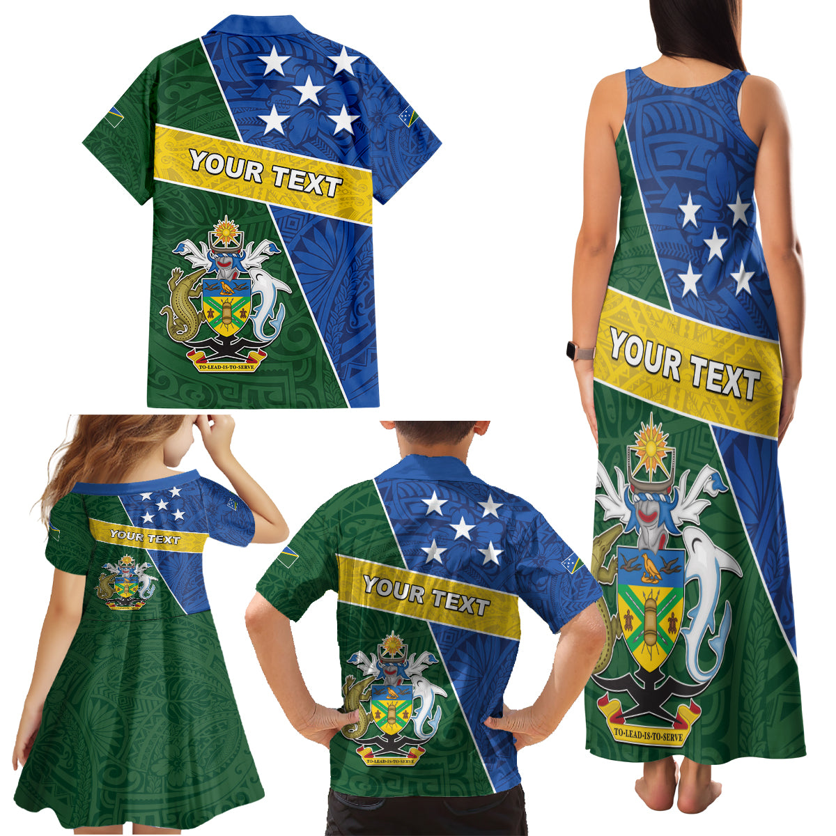 Personalised Solomon Islands Independence Day Family Matching Tank Maxi Dress and Hawaiian Shirt With Coat Of Arms LT05 - Polynesian Pride