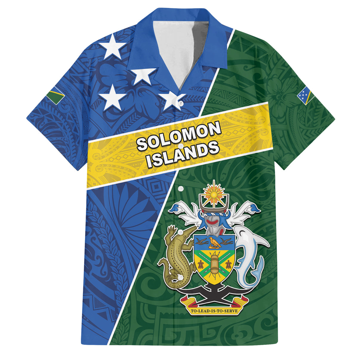 Personalised Solomon Islands Independence Day Family Matching Tank Maxi Dress and Hawaiian Shirt With Coat Of Arms LT05 Dad's Shirt - Short Sleeve Green - Polynesian Pride