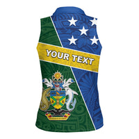 Personalised Solomon Islands Independence Day Women Sleeveless Polo Shirt With Coat Of Arms LT05 - Polynesian Pride
