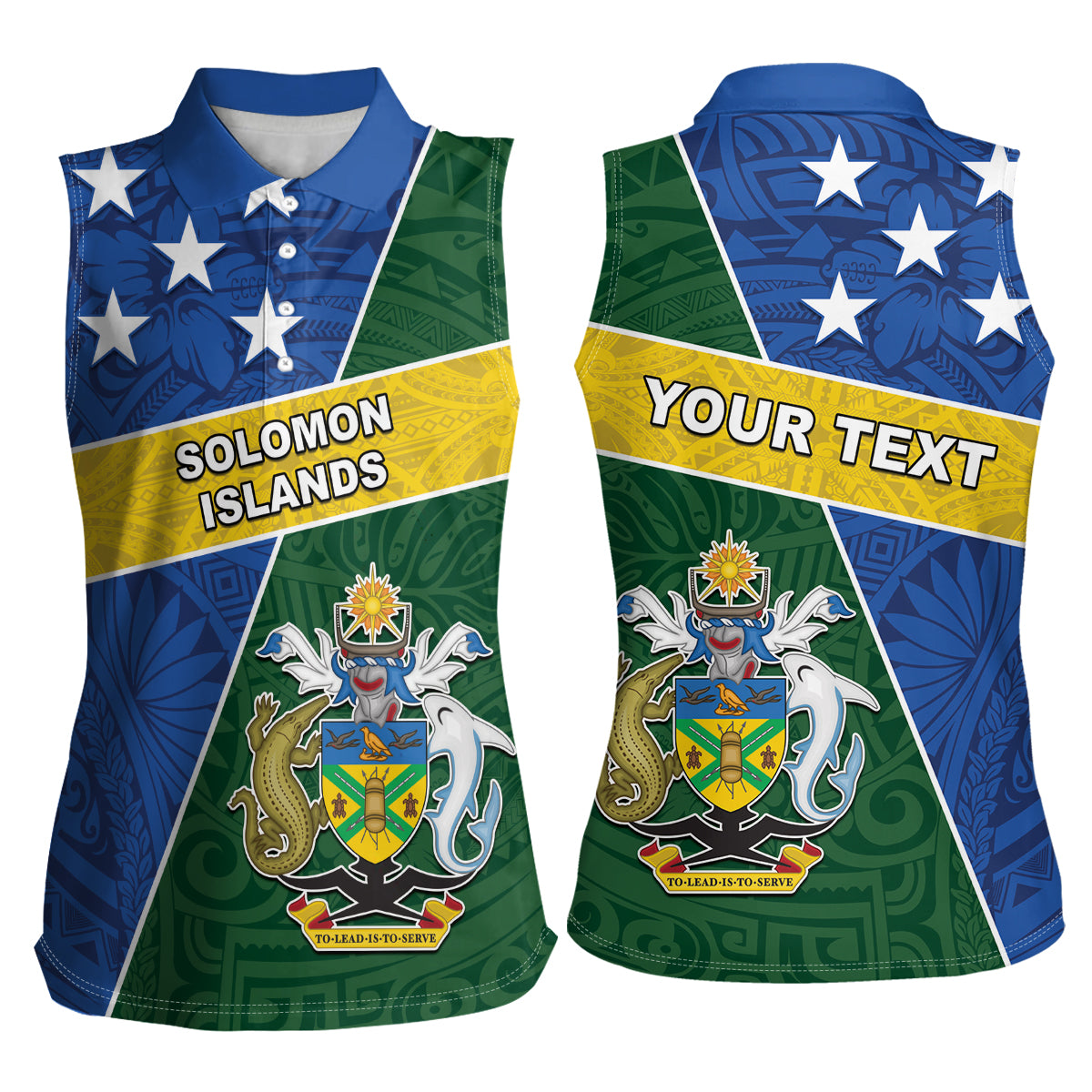 Personalised Solomon Islands Independence Day Women Sleeveless Polo Shirt With Coat Of Arms LT05 - Polynesian Pride