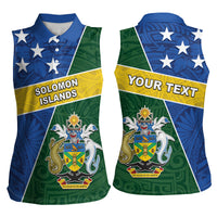 Personalised Solomon Islands Independence Day Women Sleeveless Polo Shirt With Coat Of Arms LT05 - Polynesian Pride